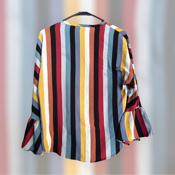 Altar’s StateRetro Tie Front Blouse Medium Vertical Stripe Knotted Crop 70s - Picture 3 of 4